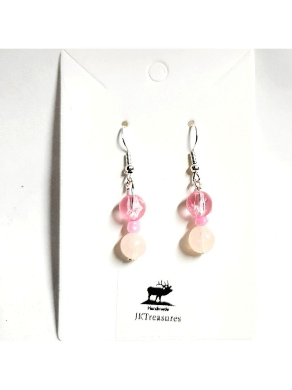 Rose Quartz Crystal Pink Glass Dangle Earrings - Picture 1 of 4